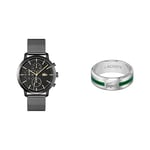 Lacoste Montre Analogique Multifunction à Quartz pour Homme avec Bracelet milanais en Acier Inoxydable Noir - 2011194 Bague pour Homme Collection Baseline - 2040083H