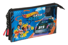 Safta HOT WHEELS LET'S RACE - Trousse triple, trousse pour enfant, idéale pour les enfants d'âge scolaire, confortable et polyvalente, qualité et résistance, 22 x 3 x 12 cm, Bleu/noir, M,