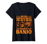 Womens Old Man With A Banjo Player Music Playing Lover Musician V-Neck T-Shirt