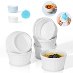 Highkit Ramekins Set of 6, 200ml - 7oz Porcelain Ramekins, Ceramic Souffle Dishes, Ramekins Oven Proof, 9cm Creme Brulee Dish for Cakes,Pudding,Ice Cream and Sauce,Air-fryer Safe,White