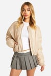 Womens Puffer Nylon Bomber Jacket - Beige - 12, Beige