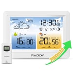 Station météo sans fil Raddy WM6 avec capteur à distance, batterie intégrée de 2000 mAh, baromètre, horloge DCF, prévisions météorologiques, alerte de risque de moisissure pour intérieur et extérieur