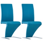 vidaXL spisebordsstole 2 stk. med zigzagform kunstlæder blå