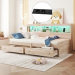 Daybed, daybed 90200cm, canapé convertible, table de chevet, lit avec 2 prises usb et 2 prises de recharge, éclairage d'ambiance, lit avec deux