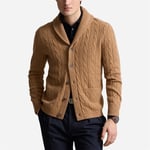 Cable-Knit Cashmere Shawl Cardigan - Brown Sugar Melange