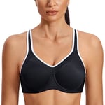 SYROKAN Femme Soutien-Gorge de Sport à Armature Grand Maintien Dos Nageur Noir FR:95F