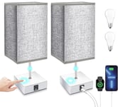 Dimmable Touch Control Bedside Lamps 2 Pack with USB Charging Ports, E27 Bulb