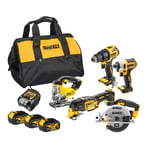 DEWALT 18V 5-PAKK, DRILL, SLAGTREKKER, SIRKELSAG, STIKKSAG, MULTIKUTTER, 3X4AH BATTERIER