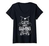 Womens Cats And Gaming Funny For Gamer, Cat Lover, Cat Mom, Cat Dad V-Neck T-Shirt