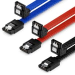 3X 50Cm Sata 3 Nylon Câble Set Câbles De Donnés 6 Gbit/S Câbles De Branchement Carte Mère Disque Dur Hdd Ssd 1 Connecteur S-Ata Coudé À 90° Noir Bleu Rouge