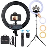 Upgraded 18 inch LED Ring Light with Tripod Stand, Ring Light with Touch Panel for Makeup Studio Portrait YouTube Vlog Video Shooting with Remote Controller, CRI>90