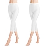 Libella 2er Pack Femme Leggings Pantalon 3/4 avec Dentelle en Coton Pantalon Capri avec Taille Haute Slim Pantalon Fitness Blanc L 4166