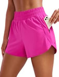 CRZ YOGA Women's High Waist Running Shorts - 3'' Mesh Liner Quick Dry Athletic Gym Workout Shorts with Zipper Pocket Hibiscus Purple 8