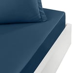 Sensei Maison - Drap Housse Bonnet 40 cm en Percale Coton Soft Percale Plus - 140x200 cm - Indigo