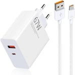 Chargeur Pour Xiaomi 67 W 2 Ports Usb C Câble De Charge Adaptateur Pour Xiaomi Mi14 Mi13T 13 13 Pro Mi12 12 Pro Mi11[CHA302437]