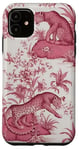 iPhone 11 French Pink Toile Chinoiserie with Flowers & Leopards Case