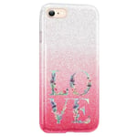 Coque Iphone 7 et 8 et SE 2020 paillettes rose tie Love coquelicot fleur