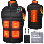 Tonfarb Gilet Chauffant Homme, Veste Chauffante avec Batterie Rechargeable 7.4V 16000mAh, Gilet Chauffant USB avec 6 Zones de Chauffage 3 Niveaux de Température pour Moto Plein air Randonnée Chasse