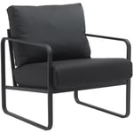 Fauteuil lounge design retro chic en pvc noir et cadre en métal noir mat