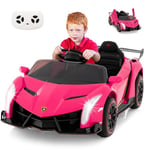 GOPLUS Lamborghini Voiture Electrique Enfants 12V, Voiture Electrique Enfants 1 Place avec Télécommande Parentale 2,4 G, Ports AUX et USB, Multimédia, pour Enfant 3-8 Ans,Charge 30KG(Rose)