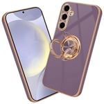 Nuxiady Coque pour Samsung Galaxy A15 5G / 4G Antichoc Housse Silicone TPU Étui avec Magnétique Support à Anneau Rotatif, Etui 360° Ring Stand Case Protection Cover pour Galaxy A15, Violet