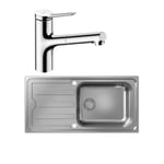 Evier 1 bac HANSGROHE S44 inox + robinet de cuisine avec douchette HANSGROHE Zesis M33 150 2 jets chromé