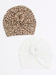 River Island Baby Baby Girls Leopard Turban 2 Pack - Cream, Cream, Size 0-6 Months