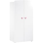 Armoire bébé Basic - MDF - Blanc - 2 portes - Bouton cœur rose - 85 x 175 x 56 cm - BABY PRICE