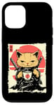 Coque pour iPhone 12/12 Pro Kawaii Samurai Cat Drinking Coffee, Ninja Cat for Cats Lovers