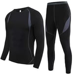 SAGUARO sous Vetement Thermique Homme Ensemble sous-Vêtements Thermiques Fonctionnels Respirants Vetements Thermiques Haut et Pantalon Chaud pour Ski Randonnée Cyclisme Montagne Nouveau Noir，GR.L