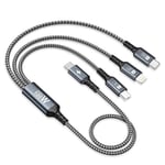 100W Câble Chargeur Multi Embout, [0.5M] Cable Multi Chargeur USB C vers USB C [100W]+USB C vers Lightning[27W]+ USB C vers Micro[10W]pour Galaxy S23/iPad Pro, iPad Mini, MacBook Pro/Air/iPhone 15