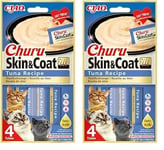 INABA Churu Skin & Coat - Friandises pour Chats en Purée au Thon - Oméga 3 & 6 et Taurine - Snacks pour Félins, Texture Onctueuse - Nourriture pour Chats, Peau & Pelage - 4 Tubes x 14g (Lot de 2)