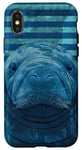 Coque pour iPhone X/XS Save The Manatee Crystal River FL Bleu abstrait rayé