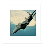 Military USA USAF F-15E Strike Eagle Jet Fighter 8X8 Inch Square Wooden Framed Wall Art Print Picture with Mount