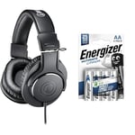 Audio-Technica M20x Professional Monitor Headphones Black & Energizer AA Batteries, Ultimate Lithium, 4 Pack Double A Battery Pack