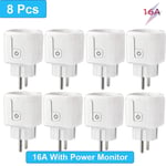 Tuya SmartLife-Prise intelligente WiFi EU,moniteur d'alimentation,fonction de synchronisation,16A,20A,fonctionne avec Alexa Google Home Alice - Type 16A 8PCS-Ue Plug