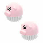 2 x Cute Piggy Shaped Nail Brush Novelty Gift Manicure Pedicure Brushes - Pink