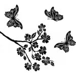 Tatoutex Stickers Branche, Fleurs et Papillons - Gris Clair, L 90cm x H 81cm