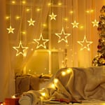 Jusch - 3.5m Étoiles Rideau Lumières, Noël Star Rideaux, Lumières Rideau Lumineux LED,Lumineuse Lumière Guirlande de Noël led Étoile Lune pour Noël