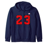 College 23 Number Style Vintage USA Flag Zip Hoodie