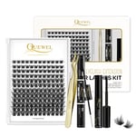 QUEWEL DIY Cluster-Eyelash Extensions Kit, Individual-Eyelashes Mix 8-16mm 144 Clusters，Super Cotton Thin Band, Eyelash Lash Applicator, Cluster Lashes Bond and Seal Super Hold(QU-H-DH-01)