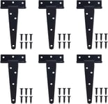 6Pcs Charnières en T 5 Pouces Robuste Charnière Noire Charnières Métallique avec 36 Vis Charnières de Porte de Grange Portail Cabanon Abris de Jardin Extérieur Intérieur