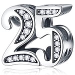 25 Anniversary Charms fits Pandora Wedding Bracelet, 925 Sterling Silver 25th Birthday Charm Beads with CZ, Number 25 Years of Love Gifts for Bridal/Mothers Day/Best Friends