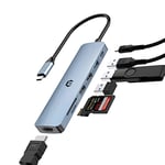 Adaptateur USB C multiport USB C 7 en 1 avec HDMI 4K, USB 3.0, 2 USB 2.0, 100 W PD, SD/TF, Compatible avec MacBook, Surface Pro/Go, iPad Pro/Air, Ordinateur Portable et Plus d'appareils de Type C