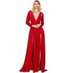 FTFTO Home Accessories Sexy Dress Split Solid Color Sequined Long Mopping Evening Dress Skirt Ladies Long Skirt Red M