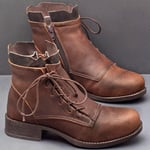 Bottines à lacets en cuir pour femme - Style vintage, marron, 42 EU