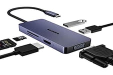 OBERSTER HB101 Hub USB C, 6 en 1 USB C Adaptateur USB C HUB Double Moniteur avec 4k HDMI, VGA, USB A, USB 2.0, Lecteur de Carte SD/TF Dock USB C Multiport pour MacBook Pro/Air, Dell/HP/Lenovo