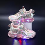 Flickor Led Casual Sneakers Elsa Princess Print Utomhusskor Barn Ljus-up halkfria skor för vår och vinter-yzy Pink P 25-insole 15.2cm