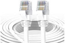 Elfcam® - 50m Cat7 Câble Réseau Ethernet RJ45, LAN/WLAN Câble Cat 7 Paire Torsadée Blindée SFTP 100% Cuivre, Câble Rond, Blanc (50M)