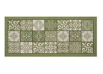 BIANCHERIAWEB Tapis de Cuisine antidérapant Lavable, Dimensions 55 x 115 cm, Tapis de Cuisine fabriqué en Italie avec Motif faïence Vert, Tapis de Cuisine Lavable et repassable.